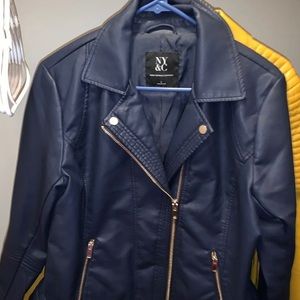 Navy Faux Leather Jacket